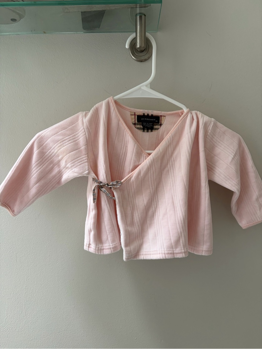 Baby Burberry Light Pink Wrap-Front Long Sleeve Baby Top 9 months girls